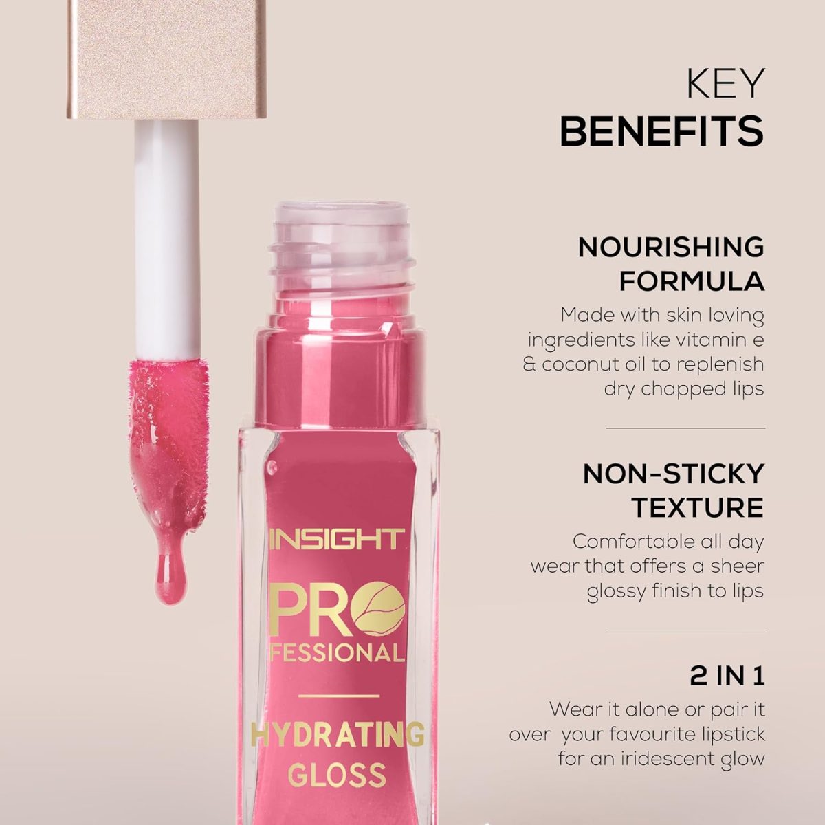 Insight Cosmetics Hydrating Lip Gloss | Non-Sticky, Long-Lasting Moisture & Shine | Infused with Vitamin E & Coconut Oil | Sheer, Glossy Finish | Cruelty-Free & Paraben-Free | For Soft, Plump Lips - Image 3