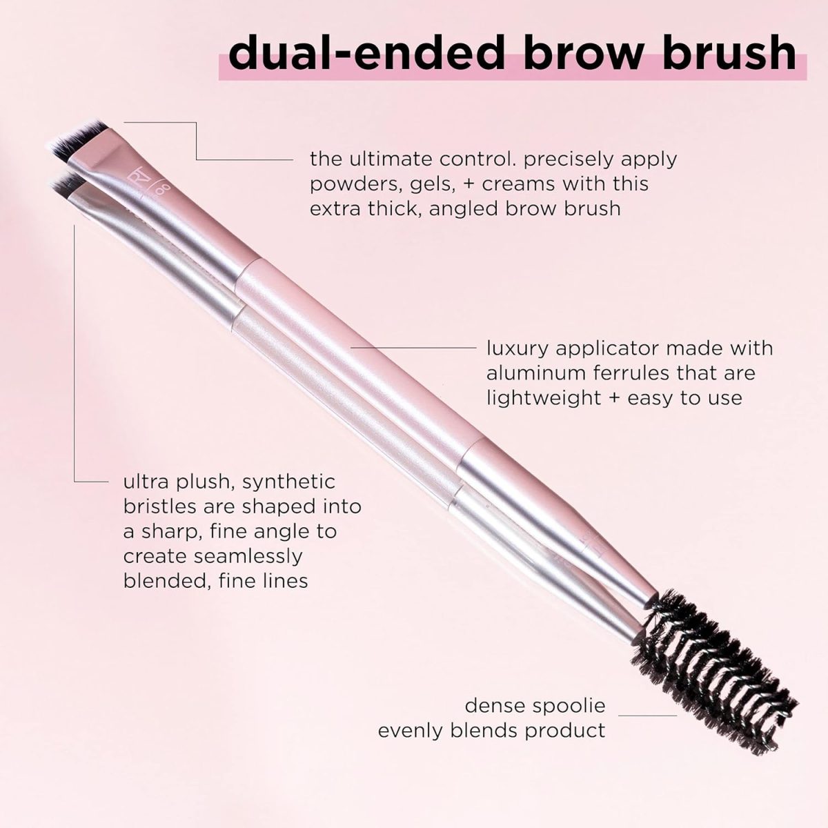 Real Techniques Dual-Ended Brow Brush, For Shaping & Filling, Travel-Friendly Spoolie, Blend Natural, Full, or Laminated Brows, Luxury Applicator, 1 Count - Image 3