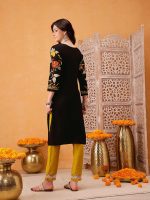 QAZMI Women's Mahnaz Kashmiri Chinarkari Work Keyhole Neck Black Kurti - Image 6