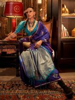 AKHILAM Women's Satin Silk Bagh Printed Saree With Unstitched Blouse(KNTKLX391001_RJ_Parent) - Image 2