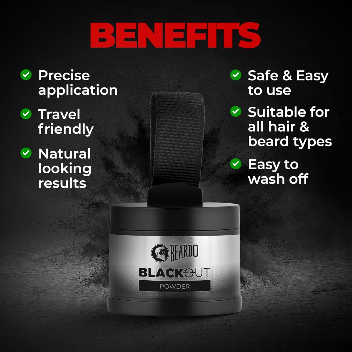 Beardo Blackout Hair Powder 4g - Black | Root Touch Up for Grey Hair | Instantly Covers Grey Roots, Beard Patches & Bald Spots | Thick Black Fiber Hairline Powder | Highly Pigmented, Long-Lasting & Matte Finish | Super-Fine Cover-up - Image 5