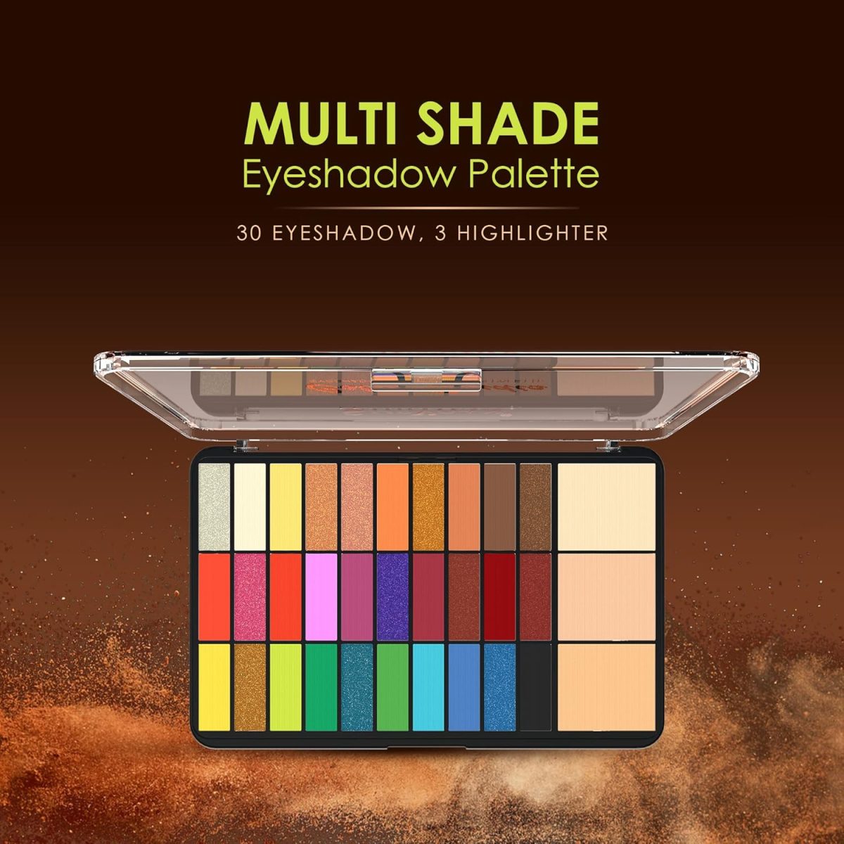 Shryoan Color Studio Eyeshadow & Highlighter Palette | 30 Colorful Shimmer Eyeshadow & 3 Compact | Highly Pigmented & Shimmery Matte Finish | (38 gm) (Shade 02) - Image 7