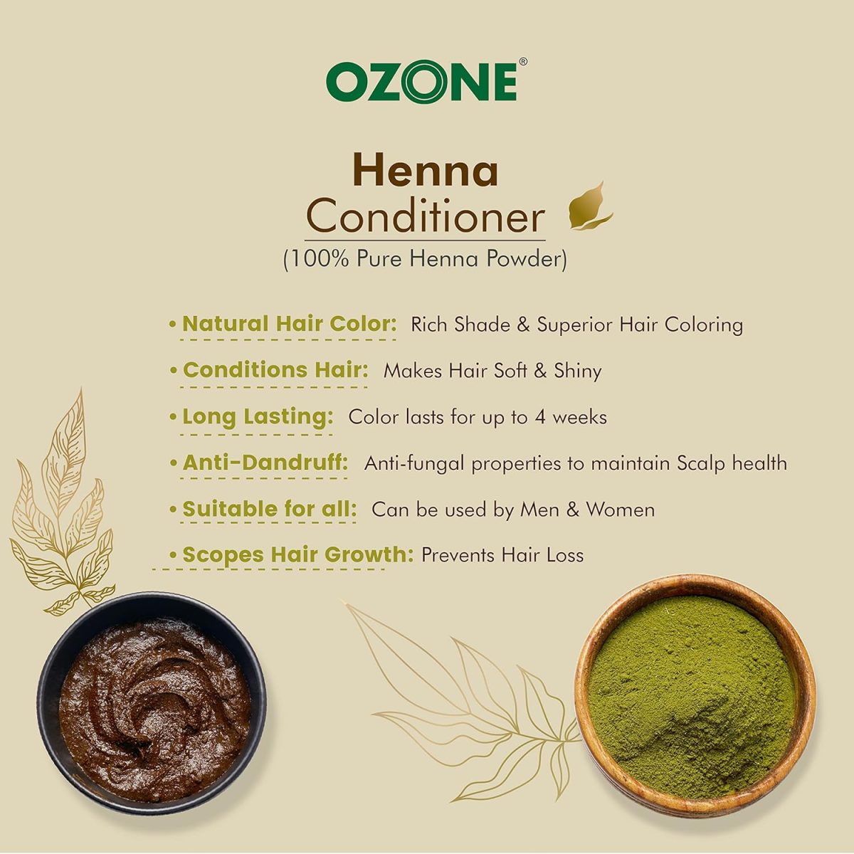 Ozone Henna Hair Conditioner |Men & Women | Ideal For Strong and Damaged Hair ,Shine & Nourish | Enriched with Bhringraj, Amla & Reetha | Paraben, Chemical & Sulphate Free - 100 g (Pack of 3) - Image 6