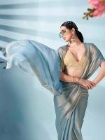 Womanista Women's Plain Poly Chiffon Jimmychoo Two Tone Saree with Un-Stitched Blouse - Image 6