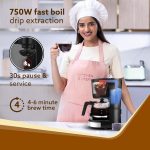 AGARO Royal 4 Big Cups Drip Coffee Maker, 600 Ml Borosilicate Glass Carafe Jar, 750W, Water tank with Level Indicator, Brewer Machine with Cone Filter, Auto Shut Off, Stainless Steel Body, Black - Image 2