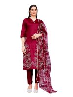 Womanista Women's Cotton Blend Thready Work Kurta Pant With Dupatta Set (Kurtaset_1314)