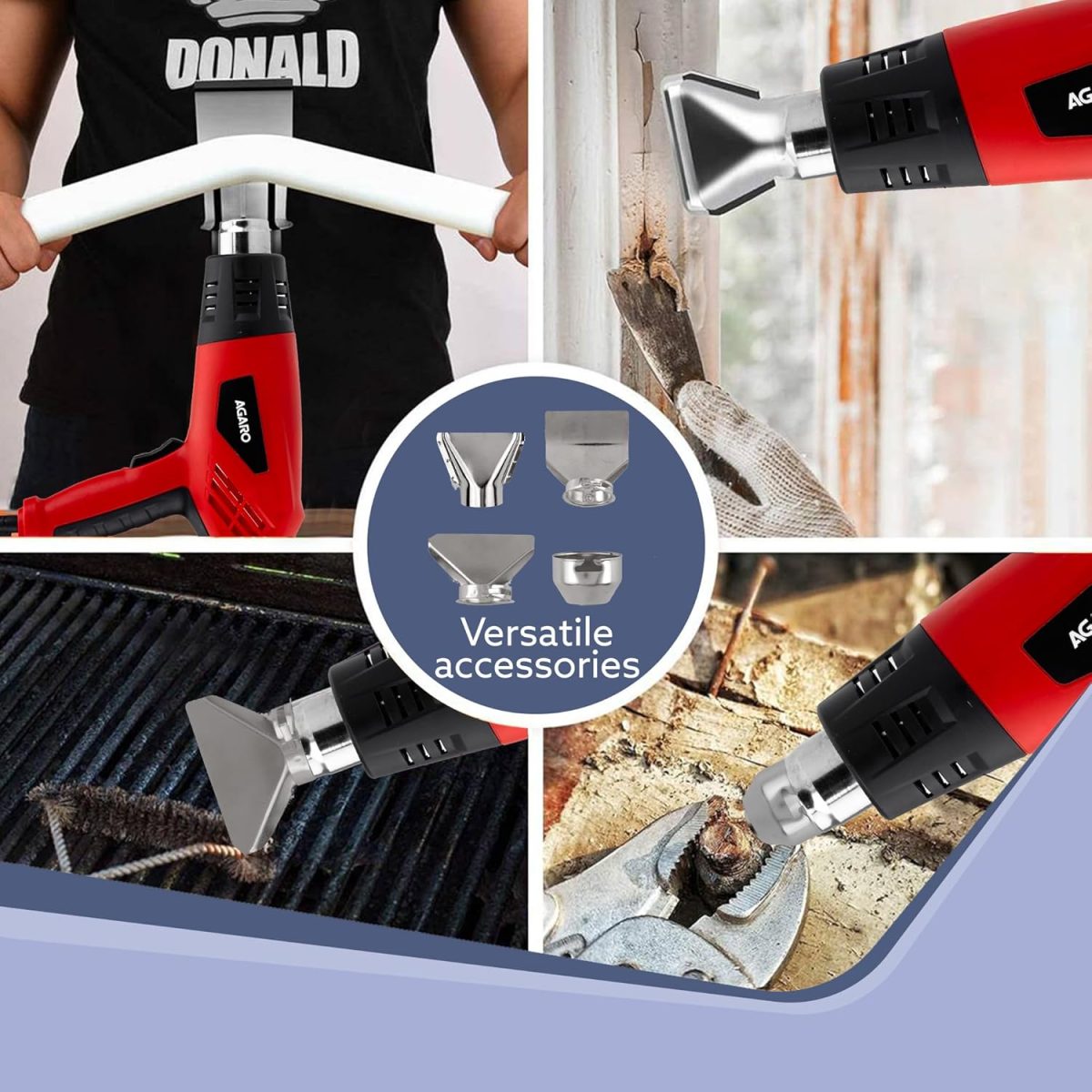 AGARO 2000W Heat Gun HG2120, Dual Temperature and Air Flow Control with 4 Nozzle Attachments, Hot Air Gun Heating helps in Shrink Wrapping, Paint Removal, Wire Shrinking, Crafting - Image 3