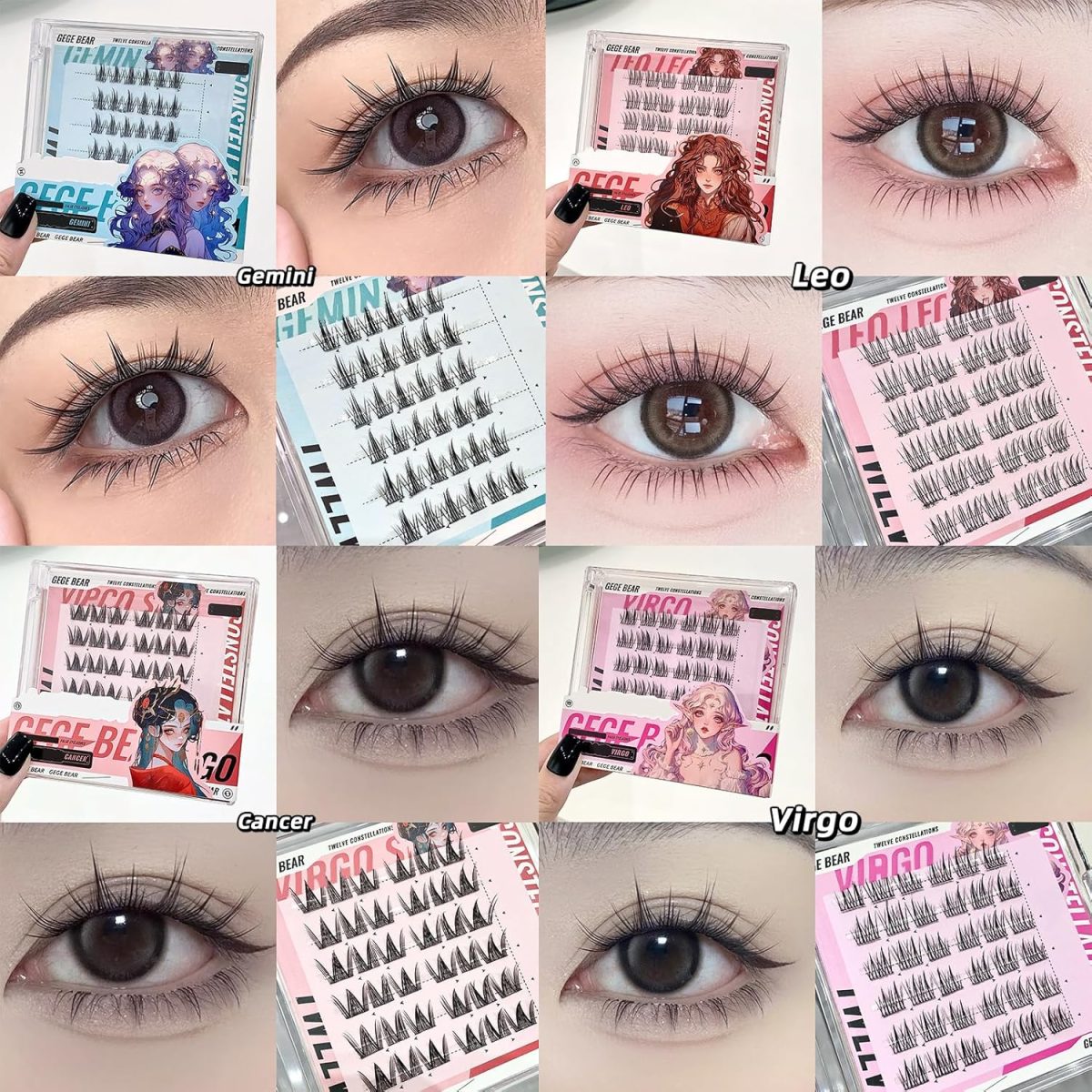 Gege Bear Twelve Constellation Series False Eyelashes | Glue Free Eye Makeup | Kawaii Soft Bold Aesthetic | Reusable Lightweight | No Mess Application | Instant Glamour No Adhesive Required | Quick Apply Comfortable Wear | Perfect for Girls Women Teen (06# Cancer, 30pcs) - Image 3