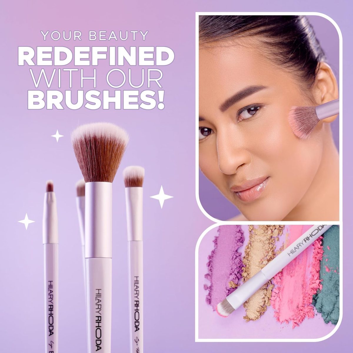 Hilary Rhoda Play n Blend Brush Set | Easy Blending For Cream, Liquid & Powder Formulation | Soft & Smart Bristles | 2 Eyeshadow Brushes | Blush & Lip Brush - Image 3