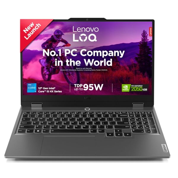 (Refurbished) Lenovo LOQ 12th Gen Intel Core i5-12450HX 15.6" (39.6cm) 144Hz 300Nits FHD Gaming Laptop (12GB/512GB SSD/Win 11/NVIDIA RTX 2050 4GB/100% sRGB/Office 21/3 Month Game Pass/Luna Grey/2.4Kg), 83GS009RIN