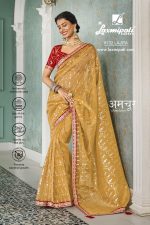Laxmipati Sarees Women's Plain Organza Saree (8132_Mustard) - Image 2