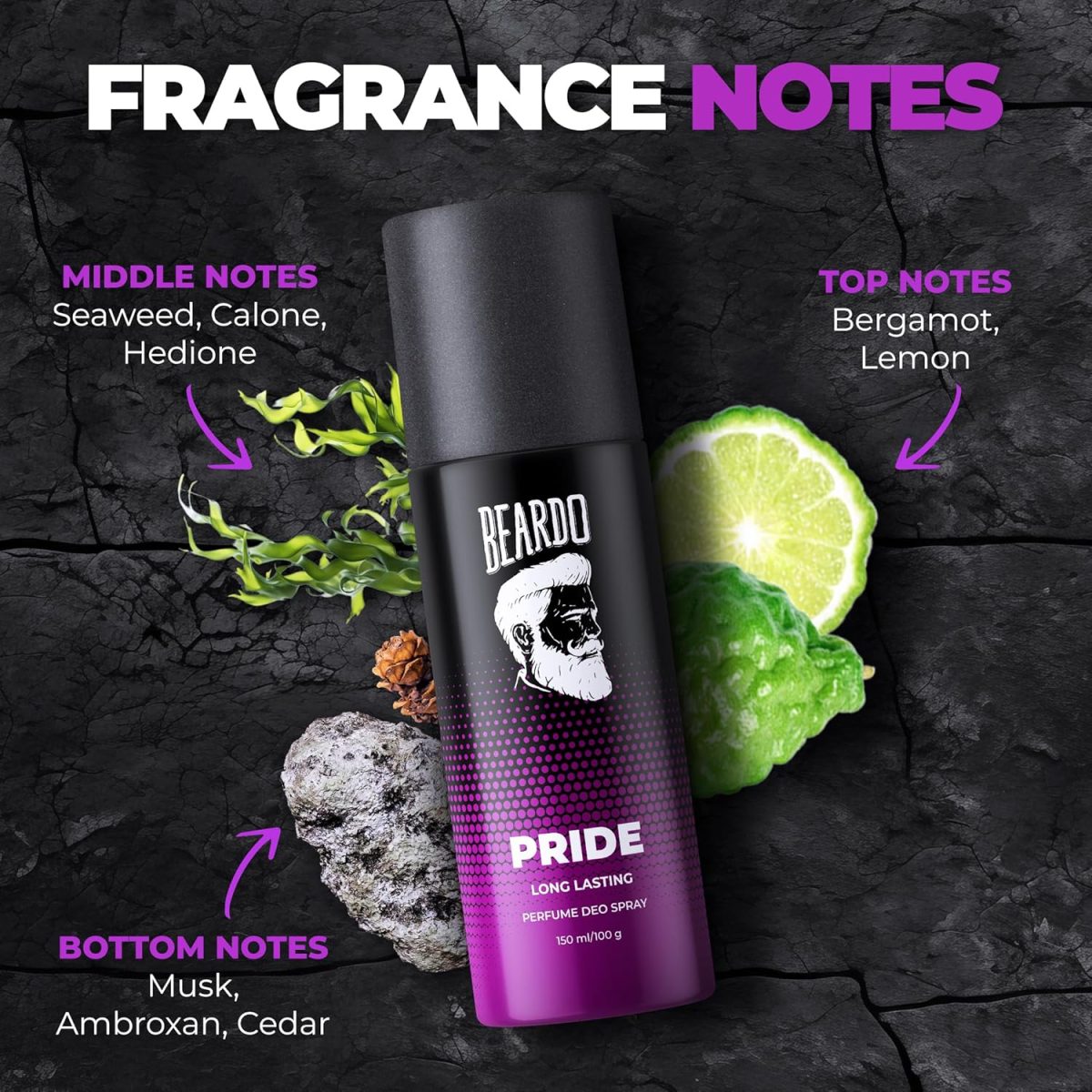 Beardo Pride, Glory & Whisky Smoke Bourbon Perfume Body Spray 150ml x (Set of 3) Long lasting Fougere, Aromatic Deodorant | Deo For Men | Christmas gift for men | Gift For Friends | Gift for Men - Image 4
