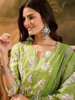 EthnicJunction Women's Pure Cotton Floral Print Office Wear Straight Kurta Pant with Dupatta Set - Image 7