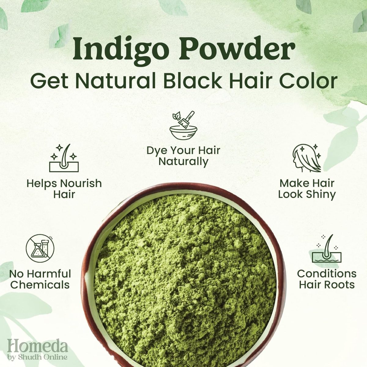 Shudh Online Indigo Powder Organic for Hair Black Colour (200 Grams), Natural Avuri Leaf Powder, Neela Amari, Neel Patti, Neela, Neelamari, Neelayamari, Indico. for face - Image 2