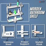 GLOXY ENTERPRISE Stainless Steel 3 Layer Multipurpose Organizer Shelf for Bathroom with Double Soap Dish and Toothbrush Holder Soap Holder for Bathroom Accessories (15 x 5 x 19 inch, Mirror Finish) - Image 3