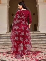Womanista Women's Cotton Blend Thready Work Kurta Pant With Dupatta Set (Kurtaset_1314) - Image 4