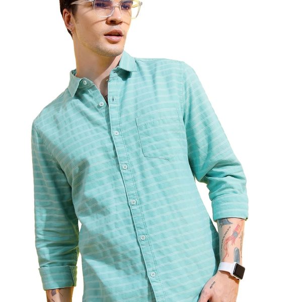 KETCH Men's Cotton Slim Fit Striped Full Sleeve Shirt