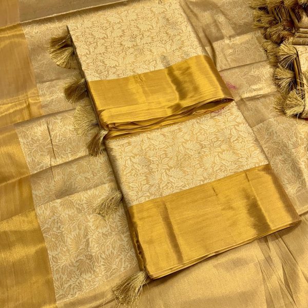 HMP Fashion Women Nita Ambani Saree Gold | Banarasi Tissue Silk Saree With Zari Weave Pallu | Blouse Piece
