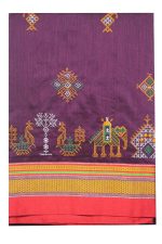 Neyge Women's Handloom Ilkal Pure Cotton Resham Silk Kasuti Saree with Stripe Pallu Running Blouse - Image 4