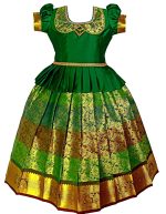 SRI GANAPATHI FASHION Girls Traditional Lehenga Choli KANMANI PATTU GREEN