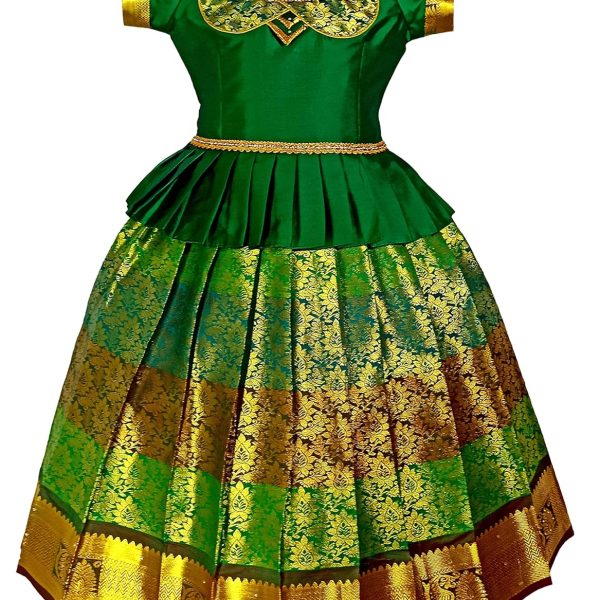 SRI GANAPATHI FASHION Girls Traditional Lehenga Choli KANMANI PATTU GREEN