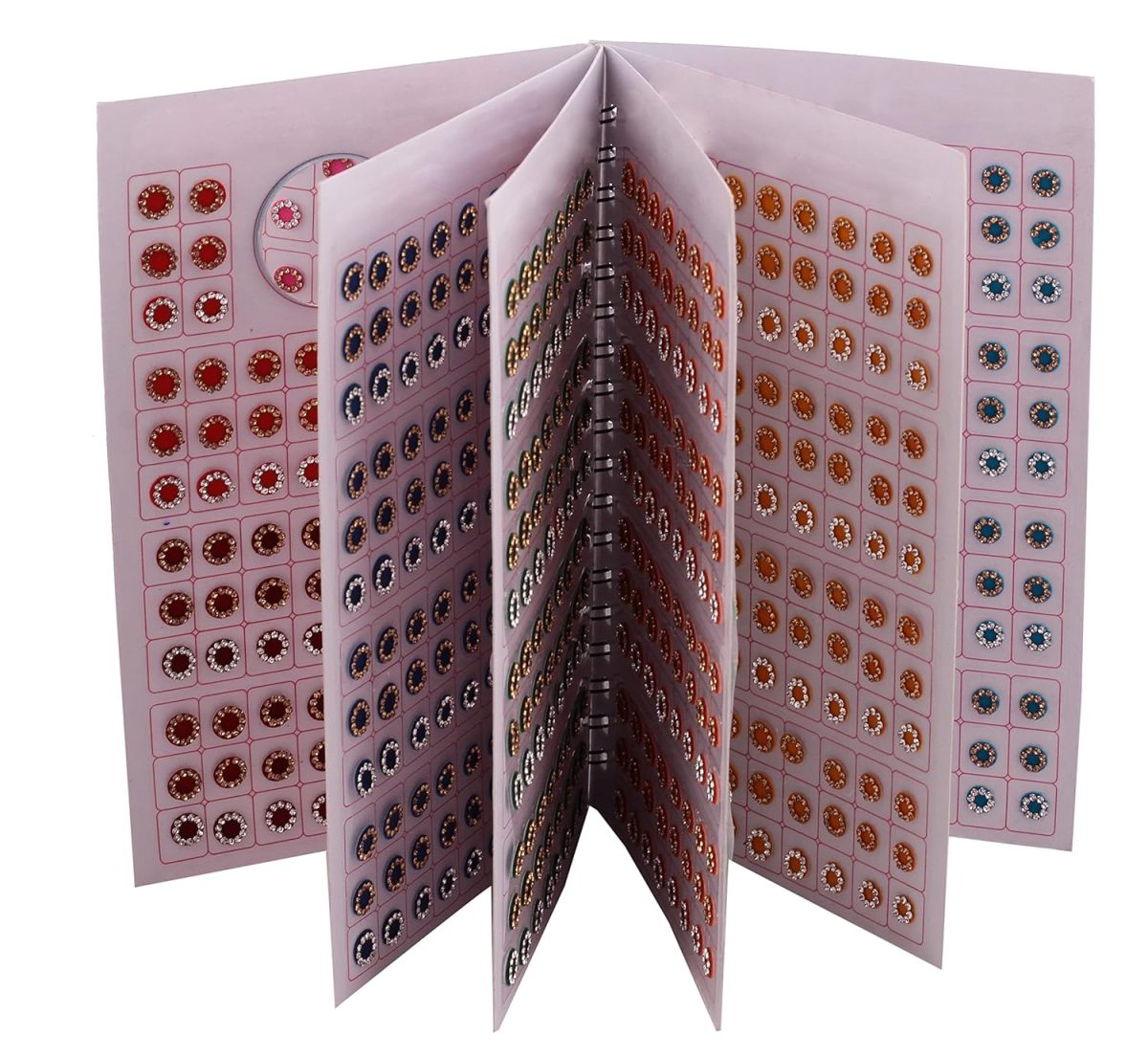 Vama Fashions Round Multicolour Forehead Sticker kumkum Golden & white Crystal Stone Bindi Book for Women & Girls (bindi booklet Stone - 948 bindis)