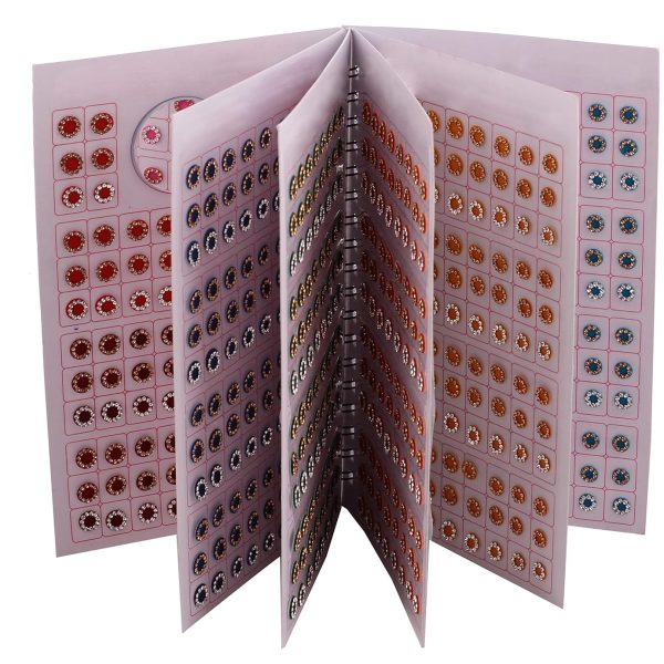 Vama Fashions Round Multicolour Forehead Sticker kumkum Golden & white Crystal Stone Bindi Book for Women & Girls (bindi booklet Stone - 948 bindis)