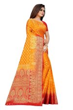 C J Enterprise Women's Banarasi Saree Pure Kanjivaram Silk Saree Soft Design Wear Pattu Sarees Latest Party Cotton With Blouse Piece Kanchipuram for Wedding traditional new 2024 (kismat-1 yellow) - Image 4