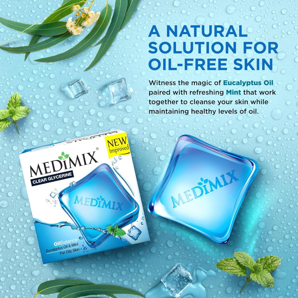 Medimix Clear Glycerine Oil Balance Bathing Bar Soap for Oily Skin 100g (3 + 1 Combo Pack) | Infused with Eucalyptus Oil & Mint - Image 3
