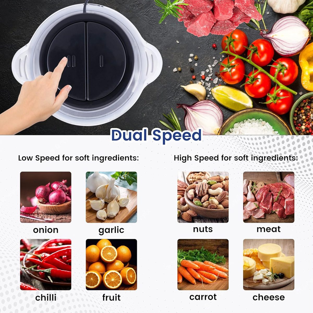 SKYTONE Electric Chopper, Meat Chopper With Stainless Steel Bowl Heavy 700W Motor - 2 Speed Modes For Kitchen Food Processor, Meat, Vegetables, Onion, Mince (Electric, 2 Liter) - Image 4