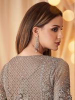 AKHILAM Women's Georgette Embellished Saree With Unstitched Blouse Piece