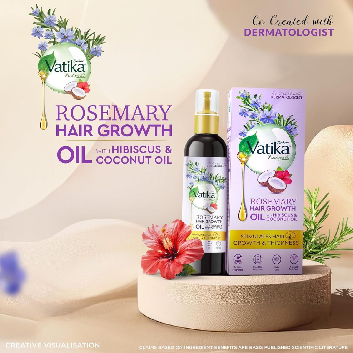 DABUR Vatika Rosemary Hair Growth Oil With Hibiscus & Coconut Oil - 100Ml | Stimulates Hair Growth And Thickness | Reduces Hair Fall | Co-Created With Dermatologist | No Mineral Oil |Animal Test Free - Image 2