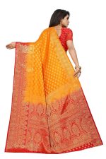C J Enterprise Women's Banarasi Saree Pure Kanjivaram Silk Saree Soft Design Wear Pattu Sarees Latest Party Cotton With Blouse Piece Kanchipuram for Wedding traditional new 2024 (kismat-1 yellow) - Image 3