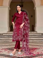 Womanista Women's Cotton Blend Thready Work Kurta Pant With Dupatta Set (Kurtaset_1314) - Image 2
