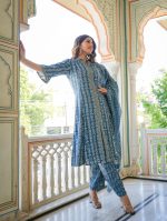 Yash Gallery Rayon Women's Floral Printed Anarkali Kurta with Pant & Dupatta - Image 3