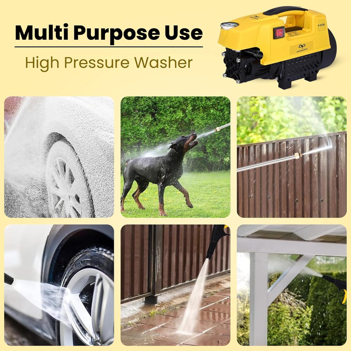Asian Paints Trucare High Pressure Washer 1800w 120 bar Pressure | 7 Litre/min Flow Rate | 8 Meters Outlet Hose provided | Portable, Used for Home Cleaning, Bike & car Cleaning | Grip Handle - Image 3