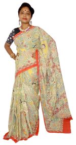 Kheyali Boutique Madhubani Print Yellow Cotton Saree For Women