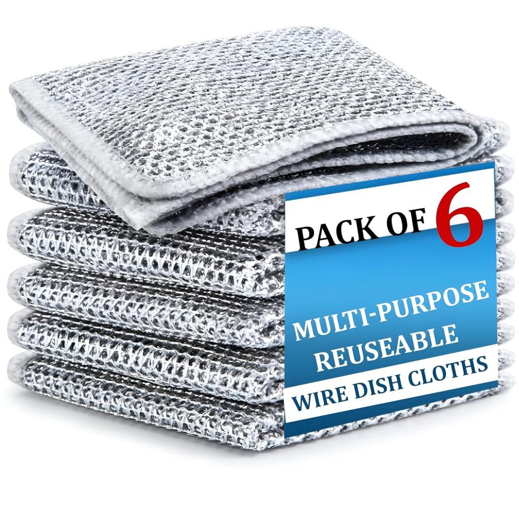 DALUCI 6 Pcs Non-Scratch Steel Wire Dishwashing Cloth | Heavy-Duty Scrubber for Utensils, Dishes & Kitchen Cleaning | Reusable & Durable Cleaning Cloth for Sink & Countertops