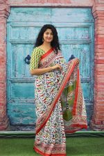 JALTHER Handicrafts Women's Ikat Hand Block Print Jaipuri Cotton Mulmul Saree with Blouse Piece - Image 2