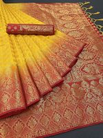 C J Enterprise Women's Banarasi Saree Pure Kanjivaram Silk Saree Soft Design Wear Pattu Sarees Latest Party Cotton With Blouse Piece Kanchipuram for Wedding traditional new 2024 (kismat-1 yellow) - Image 2