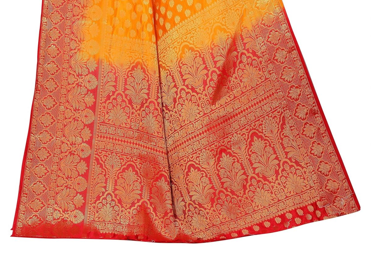 C J Enterprise Women's Banarasi Saree Pure Kanjivaram Silk Saree Soft Design Wear Pattu Sarees Latest Party Cotton With Blouse Piece Kanchipuram for Wedding traditional new 2024 (kismat-1 yellow) - Image 6